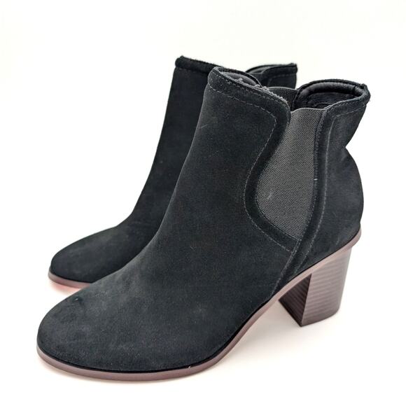 Splendid Marika Suede Block Heel Boots Almond Toe Women's Black Size US8M EU39 - Picture 1 of 12
